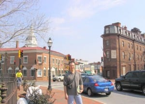Stuart Redd in front of the Maryland Inn In Annapolis